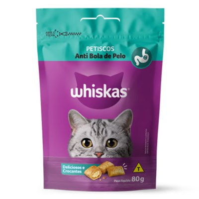 Produto Petisco Whiskas® para Gatos Adultos Anti Bola de Pelo 80gr
