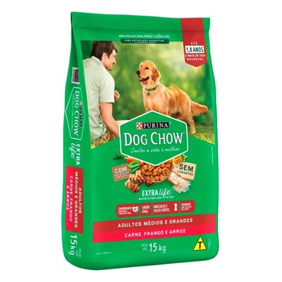 Ração Dog Chow cães adultos de porte médio e grande sabor carne, frango e arroz 15kg