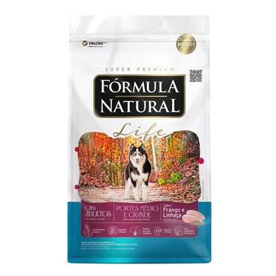 Produto Ração Fórmula Natural Life Cães Adultos 15kg Porte Médio e Grande Sabor Frango e Linhaça