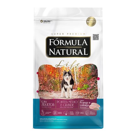 Ração Fórmula Natural Life Cães Adultos 15kg Porte Médio e Grande Sabor Frango e Linhaça