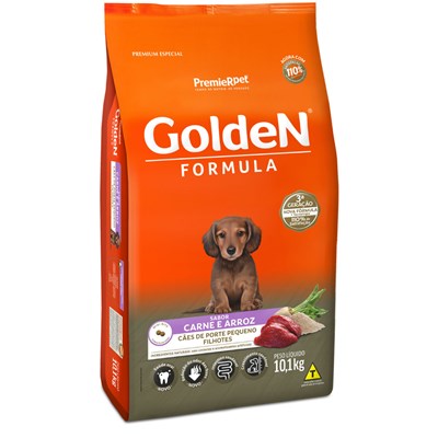 Ração GoldeN Formula cachorros raças pequenas filhotes carne e arroz mini bits 10,1kg