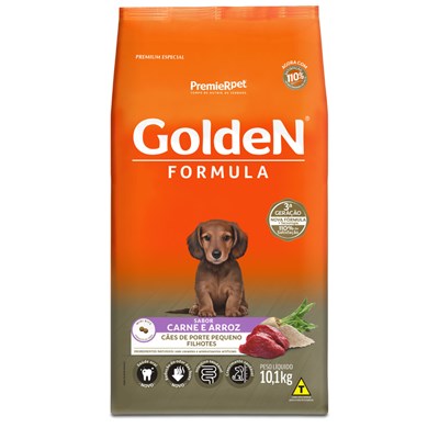 Ração GoldeN Formula cachorros raças pequenas filhotes carne e arroz mini bits 10,1kg