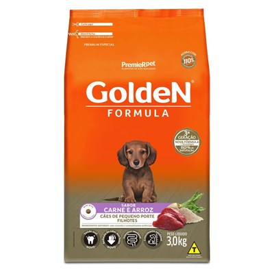 Ração GoldeN Formula cachorros raças pequenas filhotes carne e arroz mini bits 3,0kg