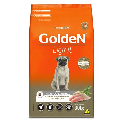 Ração GoldeN Fórmula Light Cachorros Adultos de Raças Pequenas Frango e Arroz 3,0kg