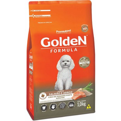 Produto Ração GoldeN Formula Mini Bits Cachorros Adultos Raças Pequenas Salmão e Arroz 1,0kg