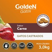 Ração GoldeN Gatos Adultos Castrados Carne 3,0kg