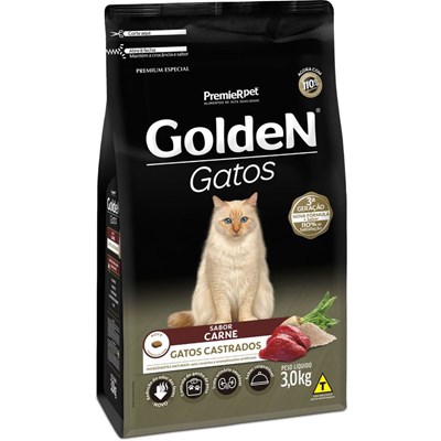 Produto Ração GoldeN Gatos Adultos Castrados Carne 3,0kg