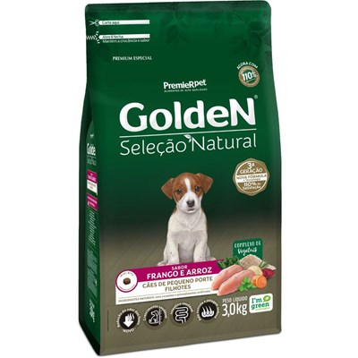 Produto Ração GoldeN Seleção Natural cachorro filhotes raças pequenas frango e arroz 3,0kg