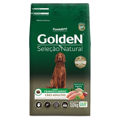 Ração GoldeN Seleção Natural Cachorros Adultos Frango e Arroz 3,0kg