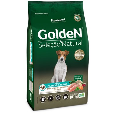 Produto Ração GoldeN Seleção Natural cachorros adultos porte Pequeno frango e arroz mini bits 10,1kg