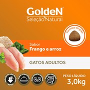 Ração GoldeN Seleção Natural gatos adultos frango e arroz 3,0kg