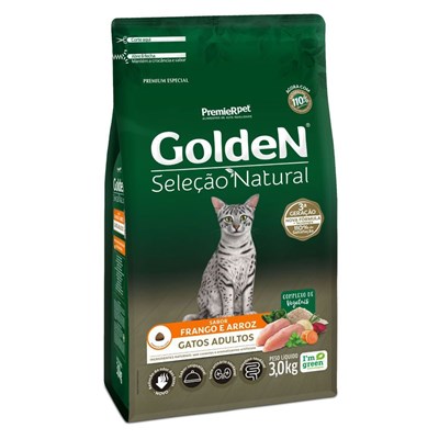 Produto Ração GoldeN Seleção Natural gatos adultos frango e arroz 3,0kg