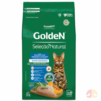 Ração GoldeN Seleção Natural Gatos Castrados Frango, Abóbora e Alecrim 3kg - Imagem principal