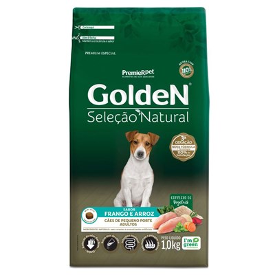 Ração GoldeN Seleção Natural Mini Bits Cachorros Adultos de Porte Pequeno Frango e Arroz 1,0kg