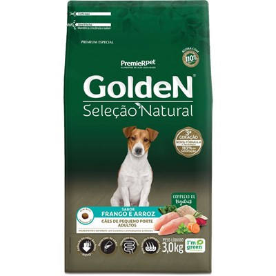 Ração GoldeN Seleção Natural Mini Bits Cachorros Adultos de Porte Pequeno Frango e Arroz 3,0kg