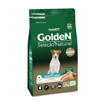 Ração GoldeN Seleção Natural Mini Bits Cachorros Adultos de Porte Pequeno Frango e Arroz 3,0kg - Imagem principal