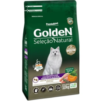 Ração GoldeN Seleção Natural Mini Bits Cachorros Adultos de Raças Pequenas Frango, Abóbora e Alecrim 3,0kg - Imagem principal
