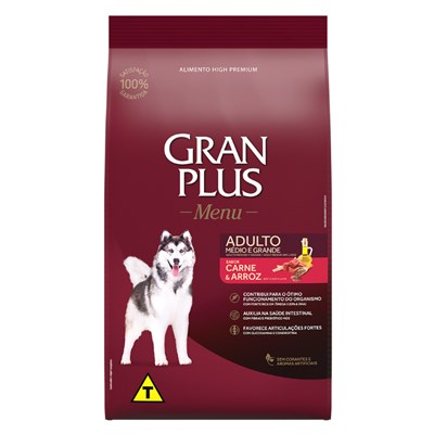 Ração GranPlus Menu Cachorros Adultos Carne e Arroz 20,0kg