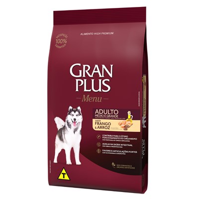 Ração GranPlus Menu Cachorros Adultos Frango E Arroz 20,0kg