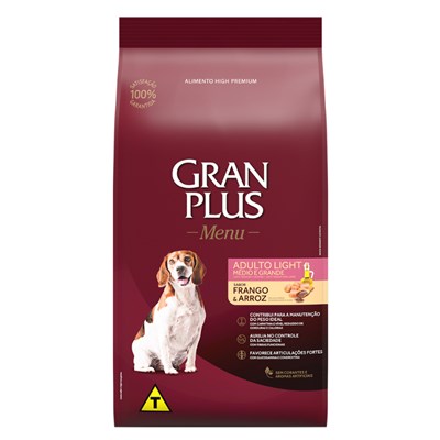 Ração GranPlus Menu Light Cachorros Adultos Frango e Arroz 15,0kg