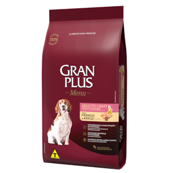 Ração GranPlus Menu Light Cães Adultos Porte Grande Sabor Frango e Arroz 15kg - Imagem principal