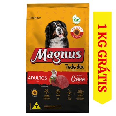 Ração Magnus Todo Dia para Cães Adultos 15kg + 1kg Grátis sabor Carne