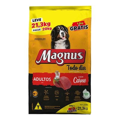 Ração Magnus Todo Dia para Cães Adultos 20kg + 1,3kg Grátis sabor Carne