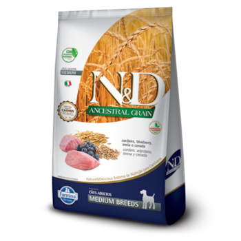 Ração N&D Ancestral Grain para cachorros adultos medium breeds cordeiro e blueberry 10,1kg - Imagem principal