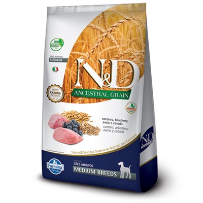 Produto Ração N&D Ancestral Grain para cachorros adultos medium breeds cordeiro e blueberry 2,5kg