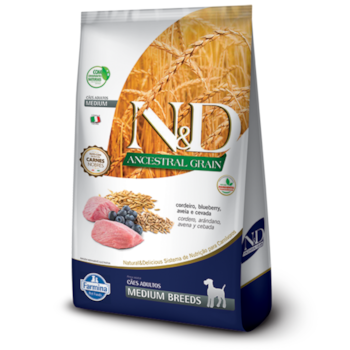 Ração N&D Ancestral Grain para cachorros adultos medium breeds cordeiro e blueberry 2,5kg - Imagem principal