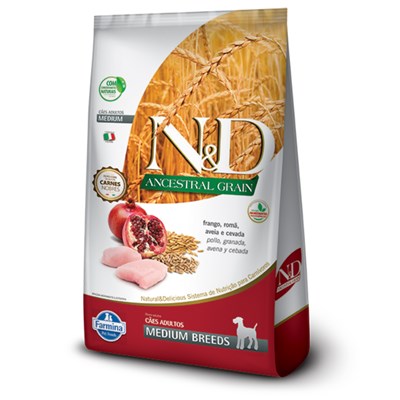 Ração N&D Ancestral Grain para cachorros adultos medium breeds frango e romã 2,5kg