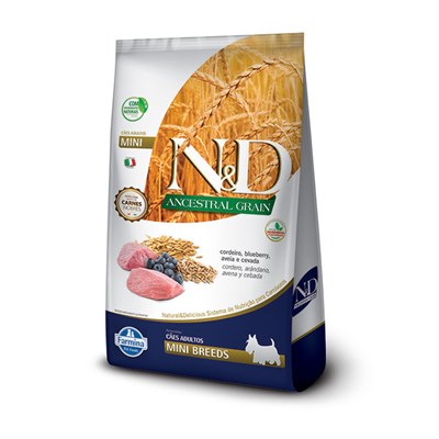 Ração N&D Ancestral Grain para cachorros adultos mini breeds cordeiro e blueberry 10,1kg