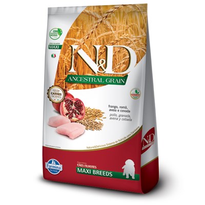 Ração N&D Ancestral Grain para cachorros filhotes maxi breeds frango e romã 10,1kg