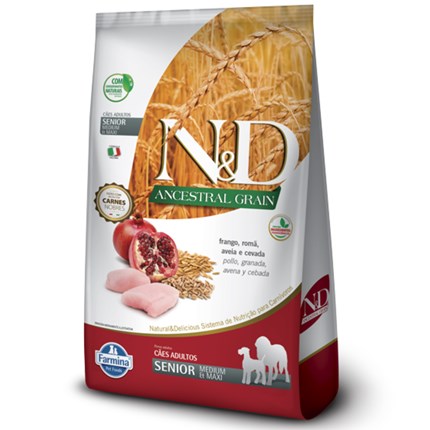 Ração N&D Ancestral Grain para cachorros sênior medium e maxi frango e romã 2,5kg