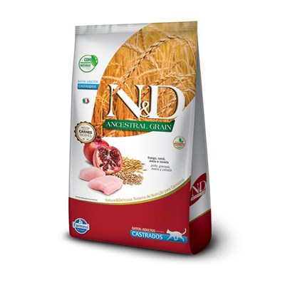 Ração N&D Ancestral Grain para gatos adultos castrados frango e romã 7,5kg