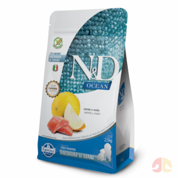 Ração N&D Ocean Cães Filhotes Porte Médio e Grande Sabor Salmão e Melão 2,5 kg - Imagem principal