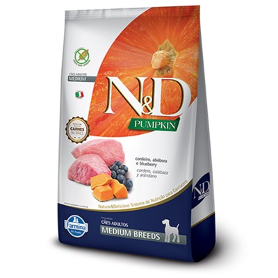Ração N&D Pumpkin para cachorros adultos medium breeds cordeiro, abóbora e blueberry 10,1kg