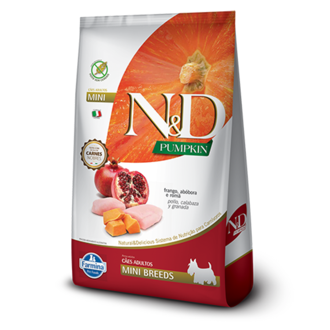 Ração N&D Pumpkin para cachorros adultos mini breeds frango