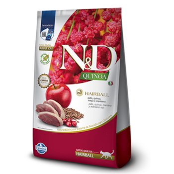 Ração N&D Quinoa Hairball Pato, Maçã e Cranberry 1,5kg para Gatos Adultos - Imagem principal