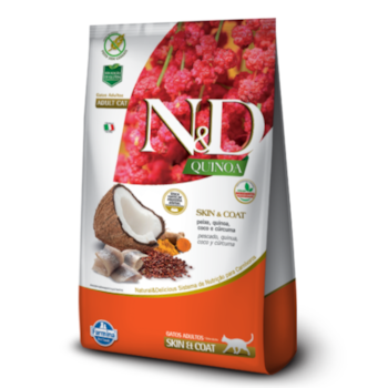 Ração N&D Quinoa Skin & Coat Sabor Peixe, Quinoa, Coco e Cúrcuma 7,5kg Para Gatos Adultos - Imagem principal