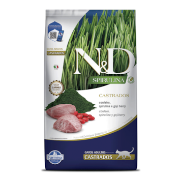 Ração N&D Spirulina, Cordeiro e Goji Berry 7kg Gatos Adultos Castrados - Imagem principal