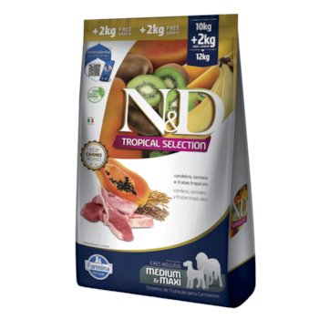 Ração N&D Tropical Selection Cães Adultos 10kg + 2kg Grátis Porte Médio e Grande Sabor Cordeiro, Cereais e Frutas Tropicais - Imagem principal