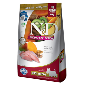 Ração N&D Tropical Selection Cães Adultos 2kg + 500g Grátis Porte Mini e Pequeno Sabor Frango, Cereais e Frutas Tropicais - Imagem principal