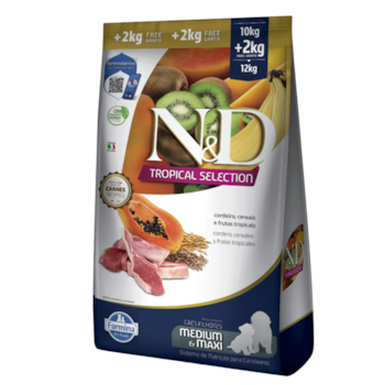Ração N&D Tropical Selection Cães Filhotes 10kg + 2kg Grátis Porte Médio e Grande Sabor Cordeiro, Cereais e Frutas Tropicais - Imagem principal
