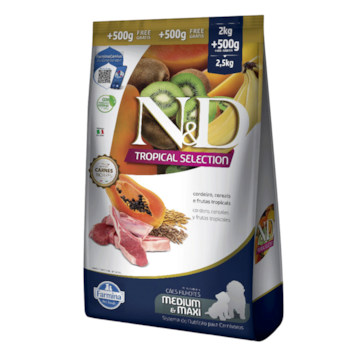 Ração N&D Tropical Selection Cães Filhotes 2kg + 500g Grátis Porte Médio e Grande Sabor Cordeiro, Cereais e Frutas Tropicais - Imagem principal