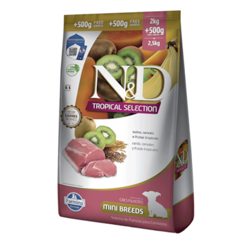 Ração N&D Tropical Selection Cães Filhotes 2kg + 500g Grátis Porte Mini e Pequeno Sabor Suíno, Cereais e Frutas Tropicais - Imagem principal