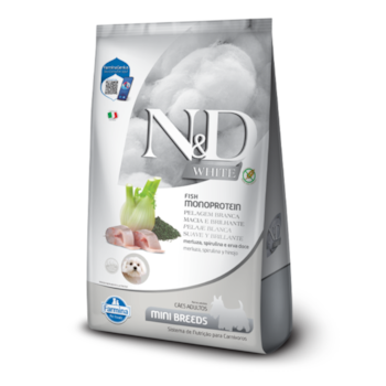 Ração N&D White Pelagem Branca 2 kg para Cães Adultos Mini Breeds sabor Merluza, Spirulina e Erva Doce - Imagem principal