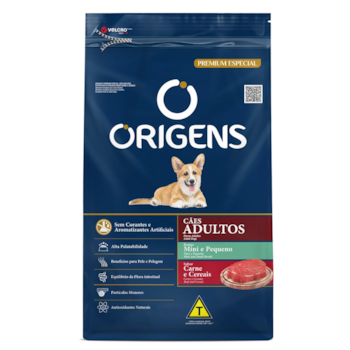 Ração Origens Cães Adultos Portes Mini e Pequeno 15 kg Sabor Carne e Cereais - Imagem principal