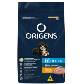 Ração Origens Cães Filhotes Porte Médio e Grande 15 kg Sabor Frango e Cereais - Imagem principal