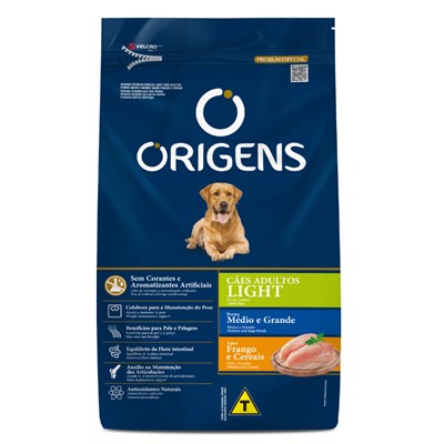 Produto Ração Origens Light para Cachorros Adultos de Porte Médio e Grande Sabor Frango e Cereais 15 kg